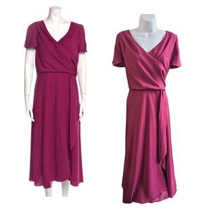 NWT Revolve IRIS & INK Tyrian Purple Crepe Blouson Short Sleeve Midi Dress Sz 10